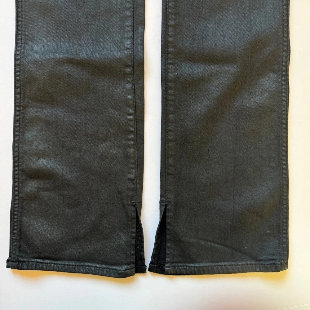 Denim Forum The Lola Split Hi Rise Skinny Jean Coated Stay Black Waxed Sz 32 - Picture 13 of 16